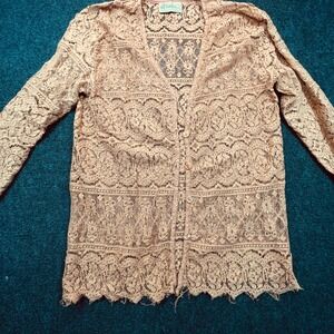 Marabou Vintage Lace Cardigan M Terracotta Brown Boho USA Made Sheer Victorian